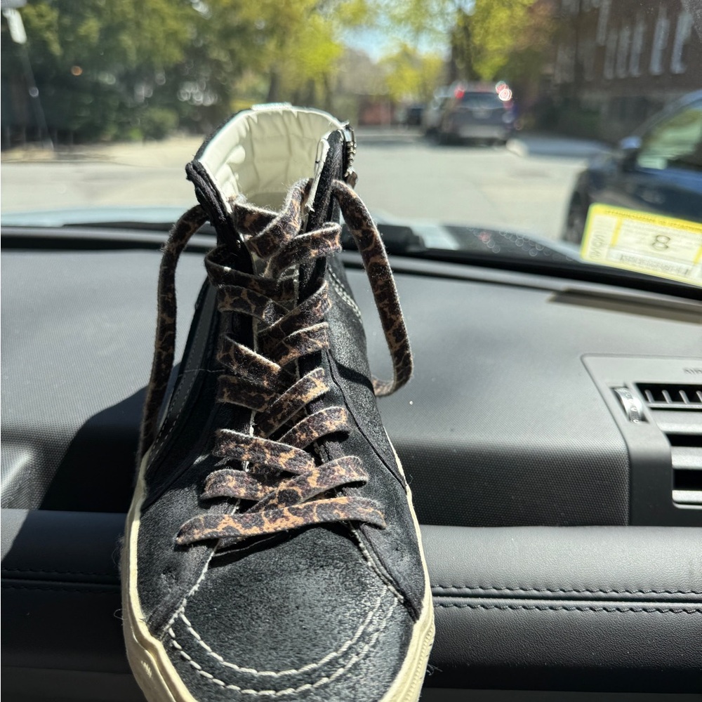 Golden Goose Black and Leopard Print High-Top Sneakers